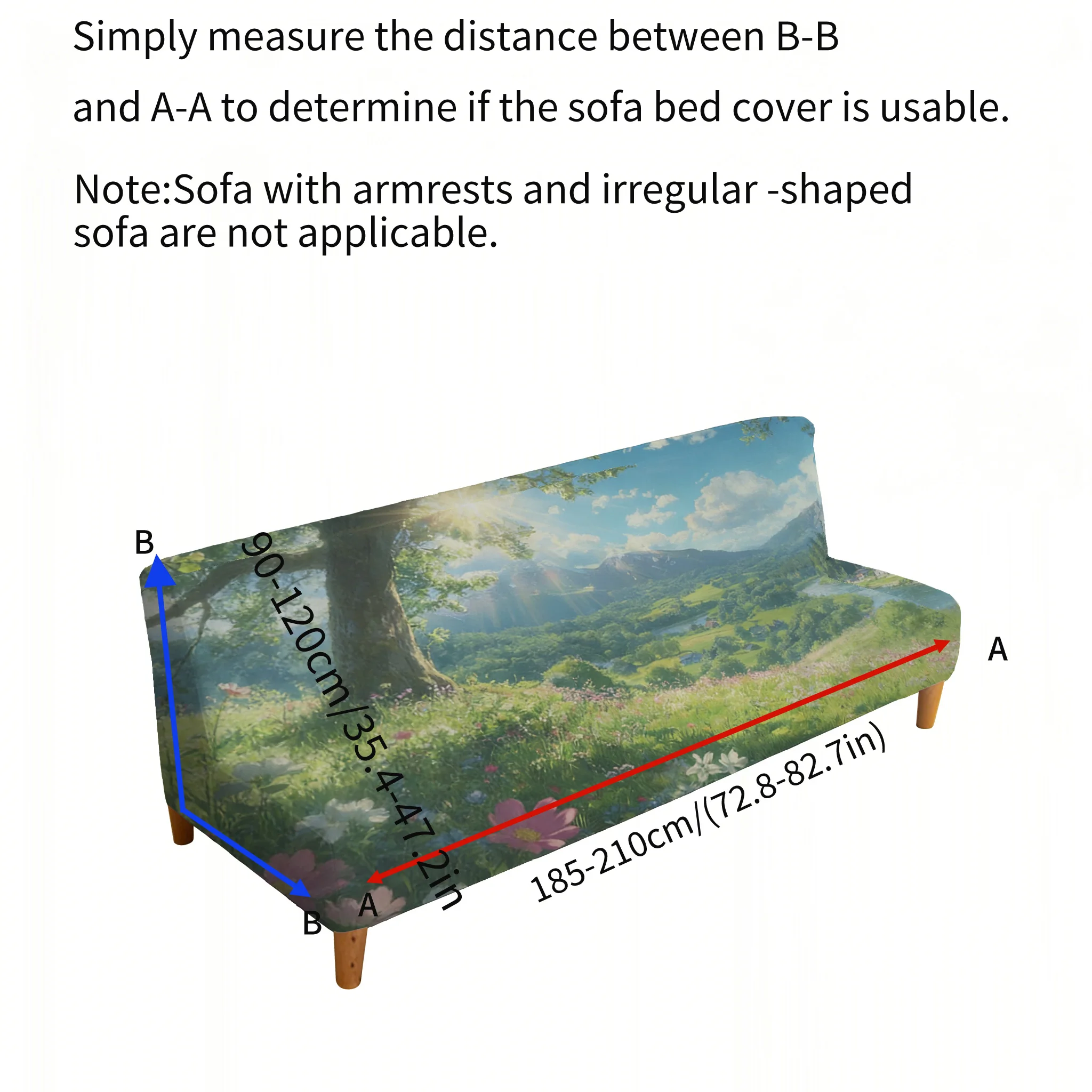 Armrestless high elastic sofa bed cover, natural forest print pattern, dustproof machine washable sofa bed cover