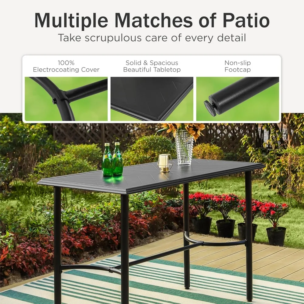 Outdoor Patio Bar Table for 4-6, Counter Height Rectangle Bar Table with All Weather Metal Steel Frame Black for Outside, Yard,
