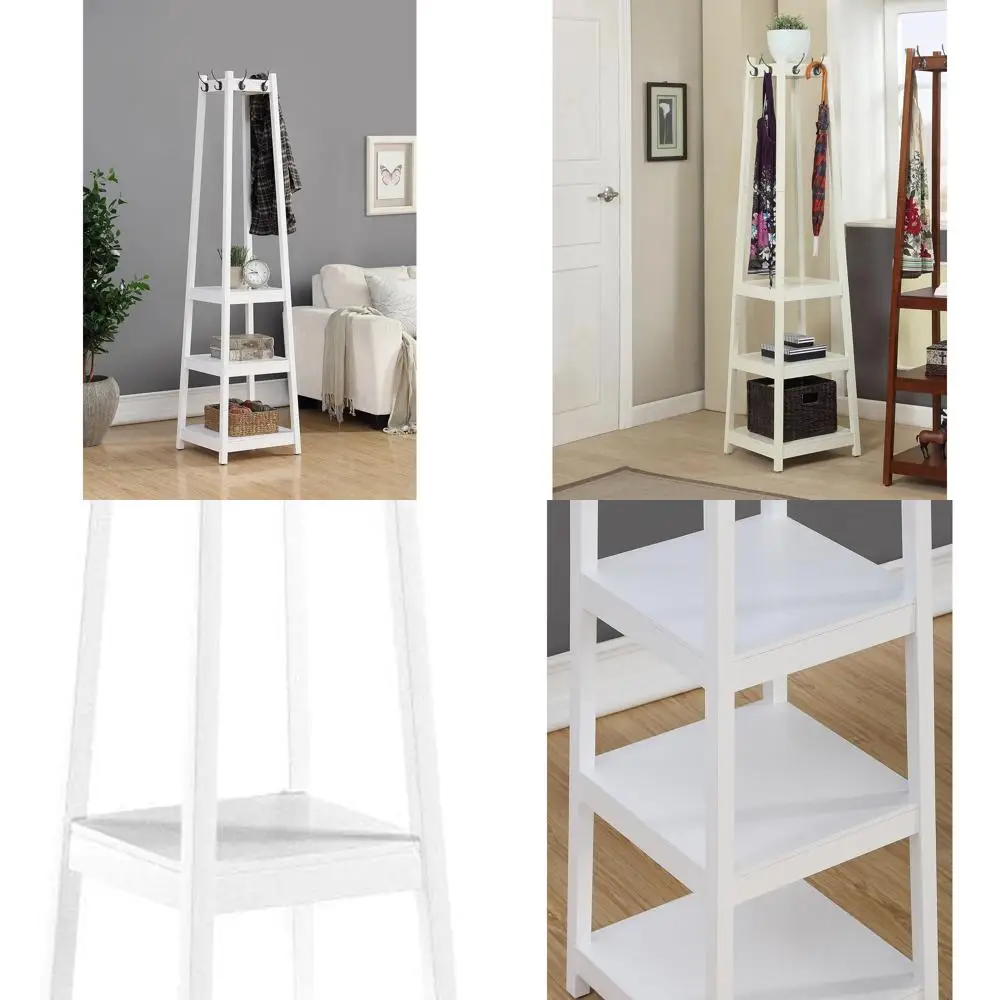 

3-Tier White Vassen Coat Rack with Storage Shelves