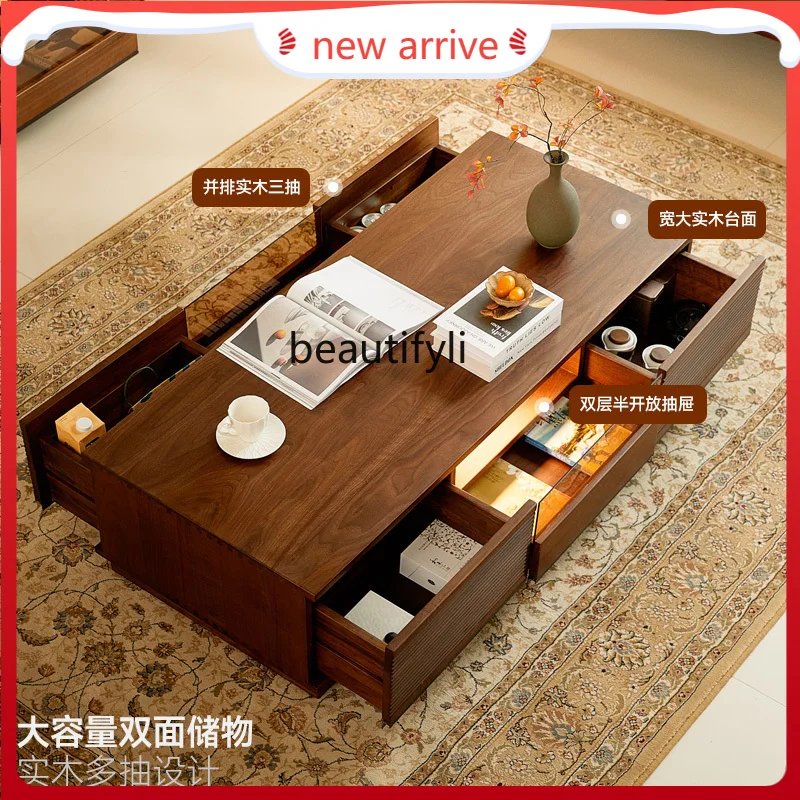 

Black walnut coffee table solid wood living room household coffee table modern light luxury high-end tea table small apartment G