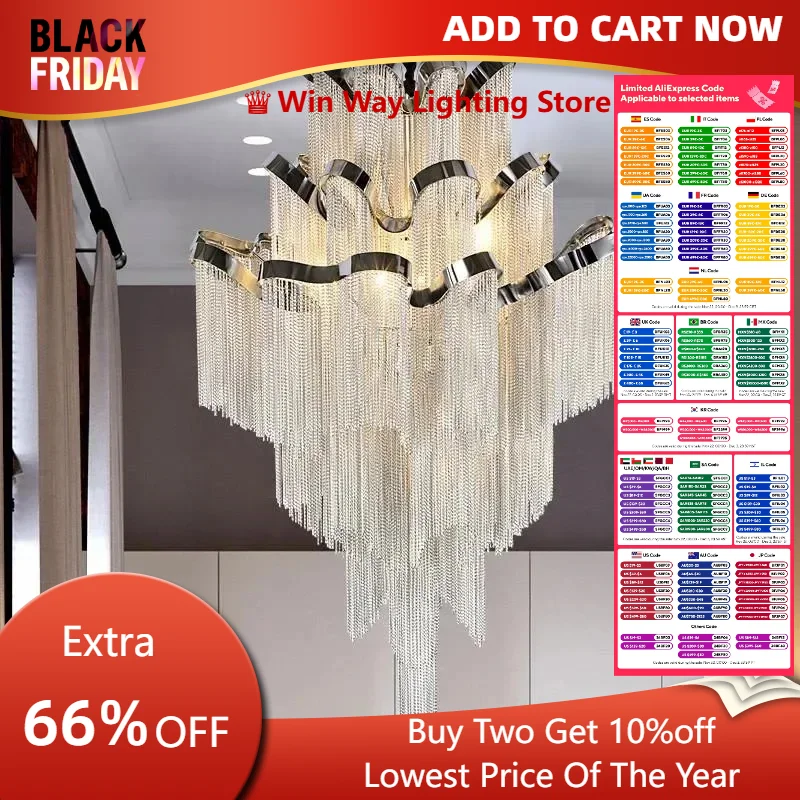 Modern Luxury Tassel Pendant Light Villa Double Stairs Hotel Restaurant Hall Light Designer Italian Atmosphere Pendant Light