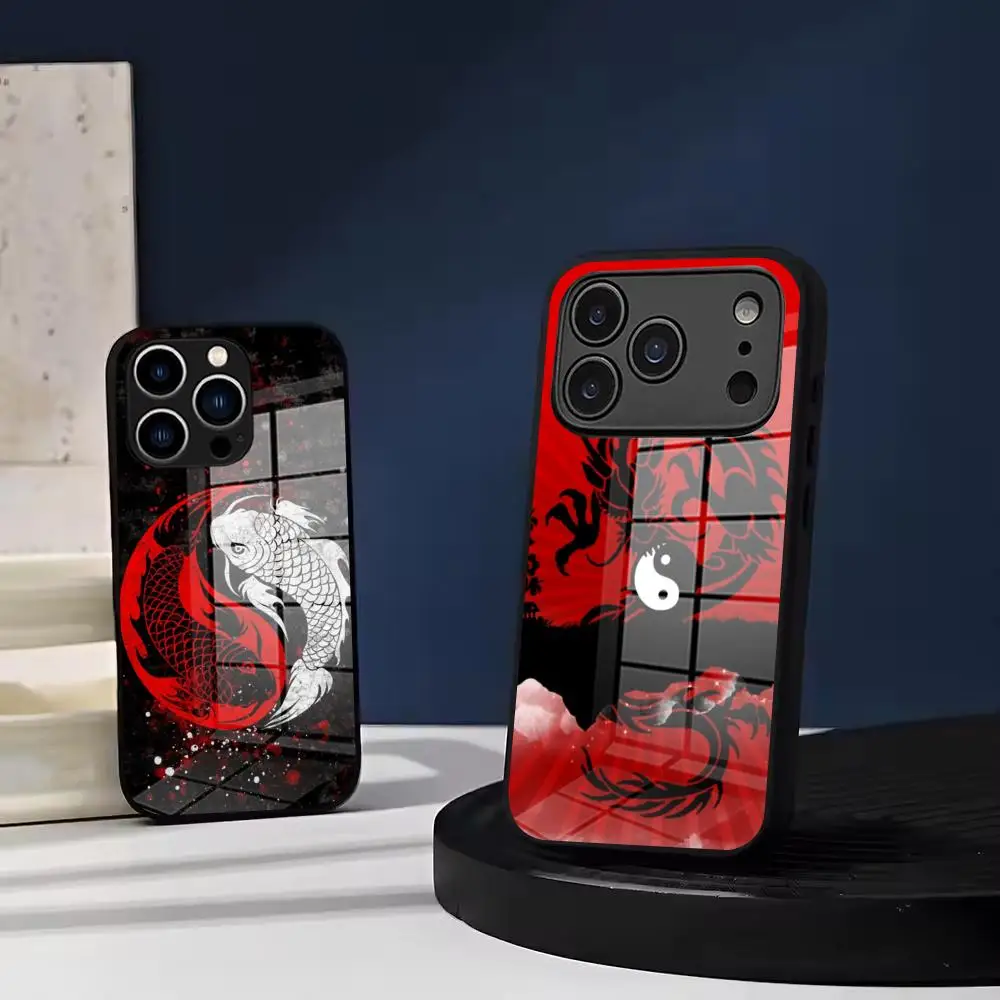Tai Chi carp Dragon Phone Case Tempered Glass For IPhone 17 Air 16 15 Pro Max 14 13 12 Plus Samsung S26 S25 Ultra phone case
