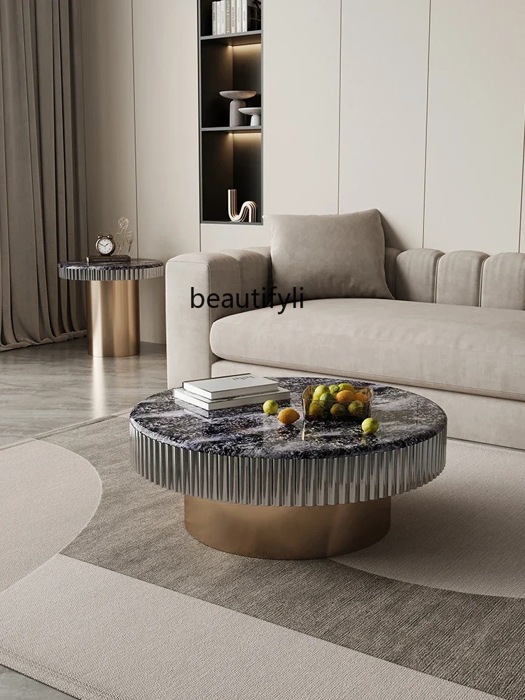 Italian StyleLight Luxury Minimalist Super Crystal Stone round Tea Table Modern Minimalist Small Apartment Designer Coffee Table