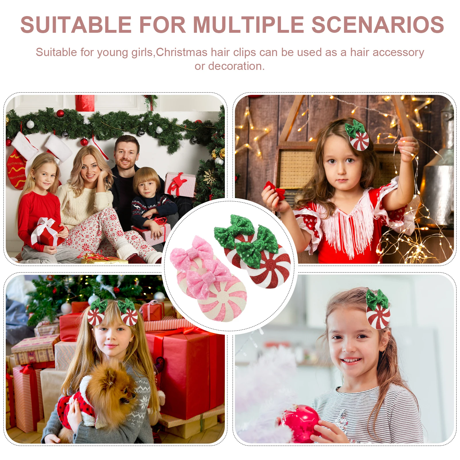 

2 Pairs Christmas Hair Clips For Women Hair Clips Christmas Accessories for Girls Candy Barrettes Holiday Decorations Hairpins