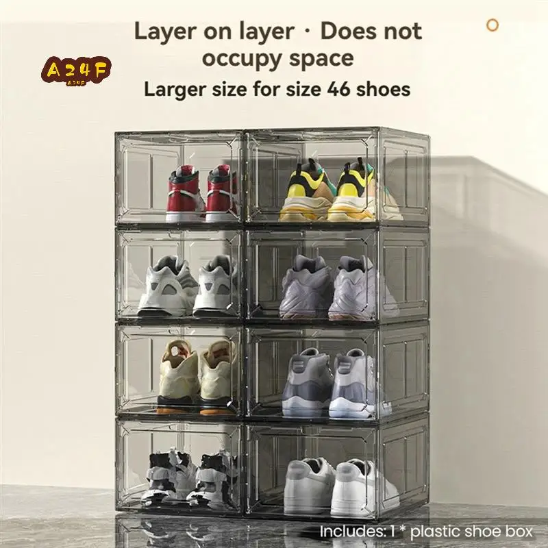 

A24F-Hard Plastic Sports Shoe Box Plastic Shoe Box Dustproof Shoe Storage Box Shoe Rack Stackable Cabinet Storage Box