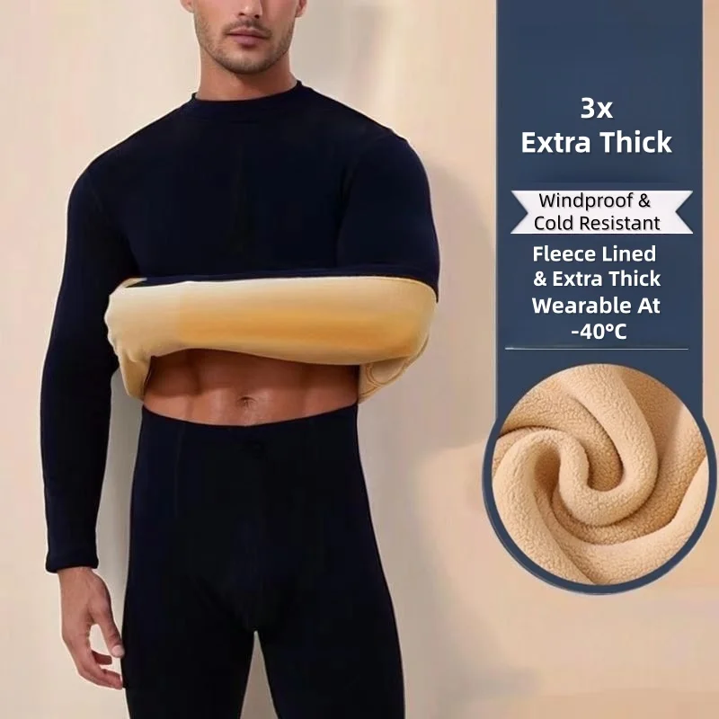 

Men's Thermal Underwear Set: Fleece-Lined, Thickened, Warm-Heating Base Layer Tops and Bottoms for Winter