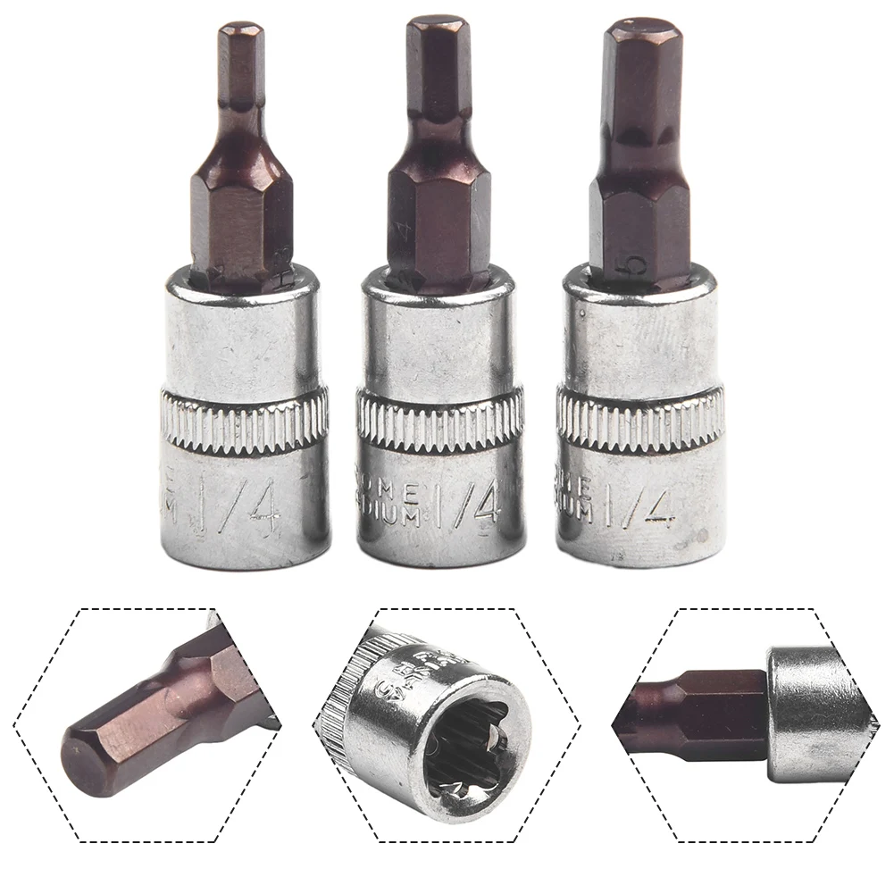 

Drive Socket Screwdriver Bit Hand Tools Replacement Accessories Silver 1/4 Inch 3Pcs Chrome Vanadium Steel H3 H6