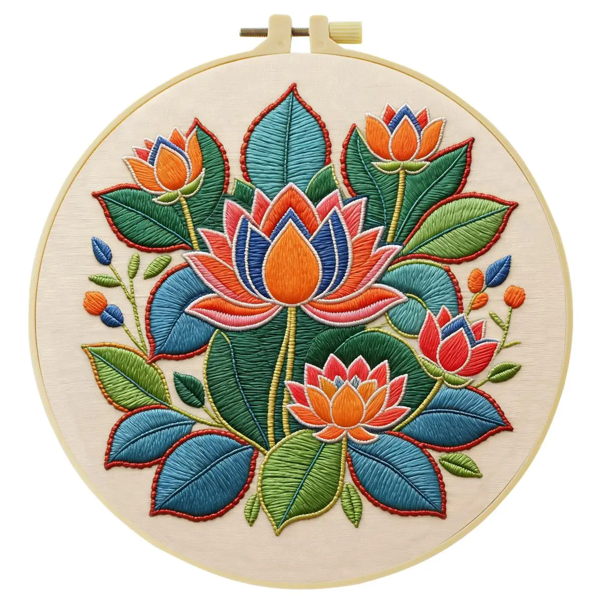 1 Stück 20X20CM/15X15CM 7,87/6,3 Zoll Lotusblumen-Stickerei-Starter-Kit DIY-Kit DIY-Stickerei-Set Handarbeiten Heimdekoration – Detail 2