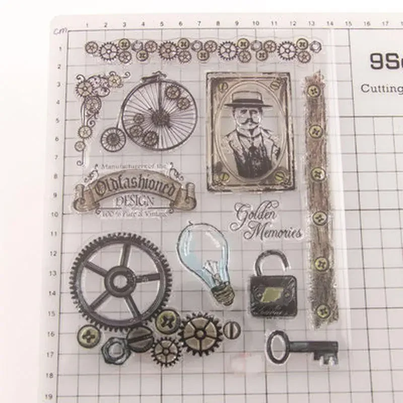 Golden Memories Vintage Gentleman Gear Transparent Clear Silicone Stamp for Seal DIY Photo Stamp