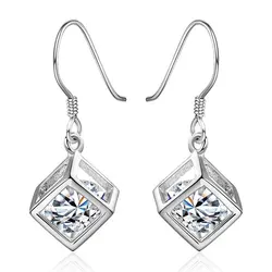New 925 Sterling Silver 30MM Luxury Square Zircon Women Earrings For Fashion Charm Wedding Gift Party Couple Jewelry Accessories