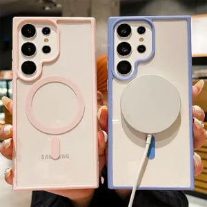 Manyetik magsafe çerçeveli mat kapak, samsung galaxy s24 s23 s22, ultra plus ve kablosuz şarj için, şok emici akrilikli cep telefonu kapağı güç bankasının en büyük satışlarından 12'si, samsung №2'nin indüksiyonu