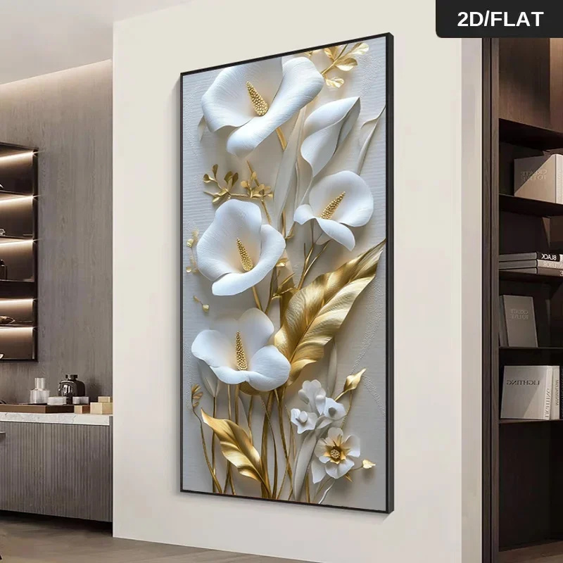 Large-sized 1pc frameless Canvas Painting 2D Flat, 1pc Large Modern Abstract White Flower Canvas Wall Art, Frameless Textured Ca
