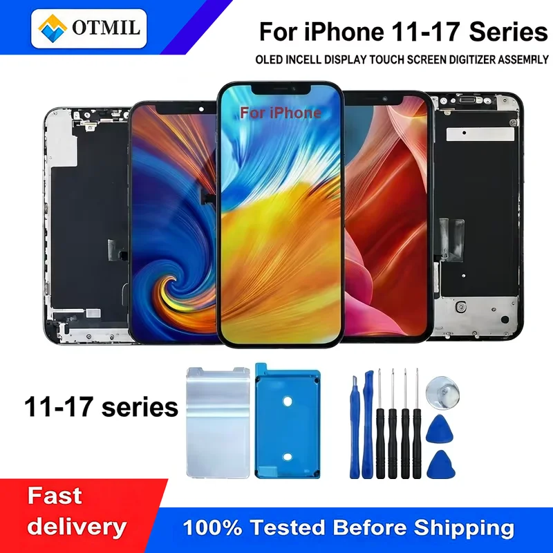 AAA+++ 100% Tested Pantalla For IPhone 11 12 13 14 15 16 17 Pro Max Mini Plus OLED Incell LCD Screen Replacement Touch Screen