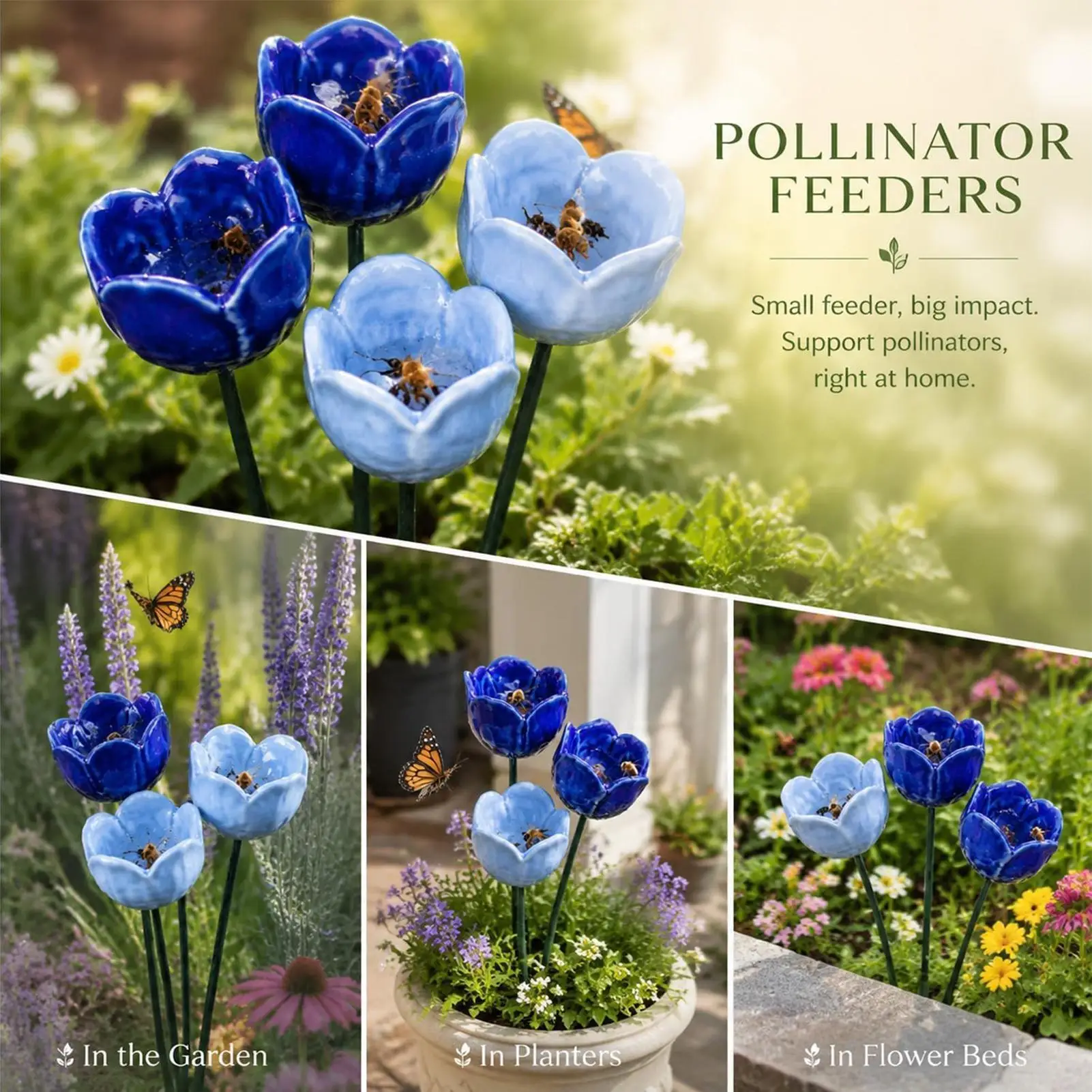 4Pcs Bee Water Feeder Ceramic Flower Drinking Fountain Holder Portable Bee Watering Station Bird Bath Stand Bee Feeder