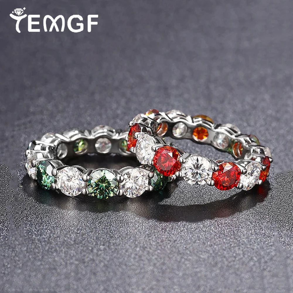 

TEMGF Full 5mm Moissanite Ring Colored Eternity Band Rings for Women Men Couple Birthday Gifts S925 Silver Fine Jewelry With GRA