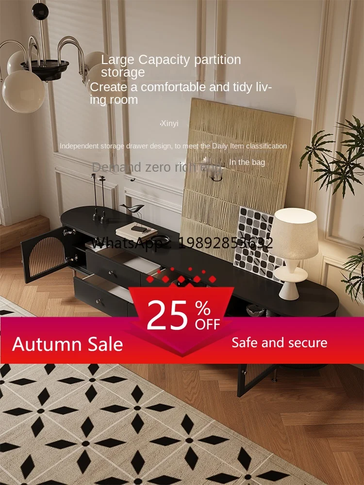 

Retro TV Cabinet Simple Modern Light Luxury Paint Solid Wood Floor Cabinet Net Red Cream Style Living Room