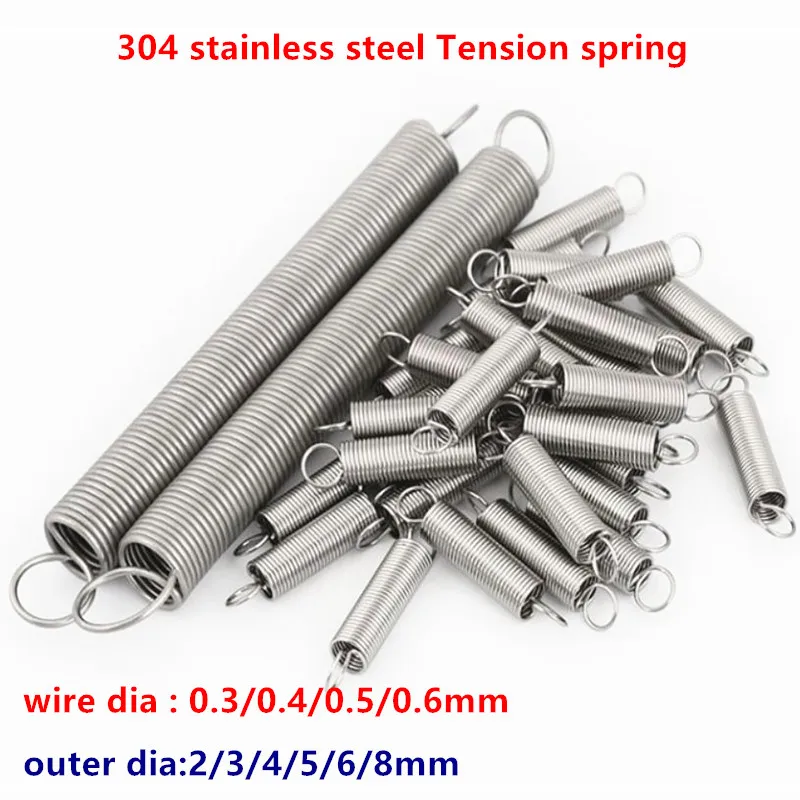 10pcs Tension spring 0.3mm 0.4mm 0.5mm 0.6mm 304 stainless steel O Hook Extension spring OD 2/3/4/5/6/8mm length 10mm to 50mm