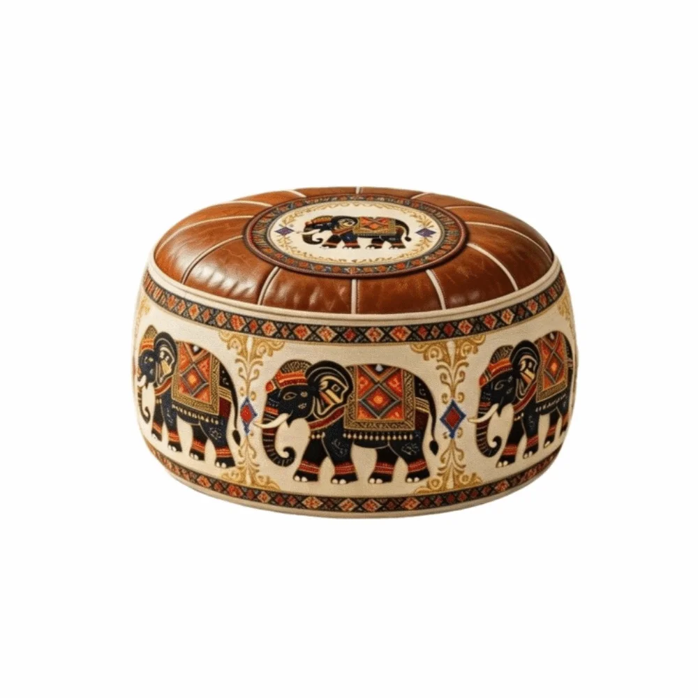 PU Leather Round Sofa Stool Cover Space-Saving Vintage Storage Leg Bench Foldable Unfilled Seat Cushion Cover Apartment