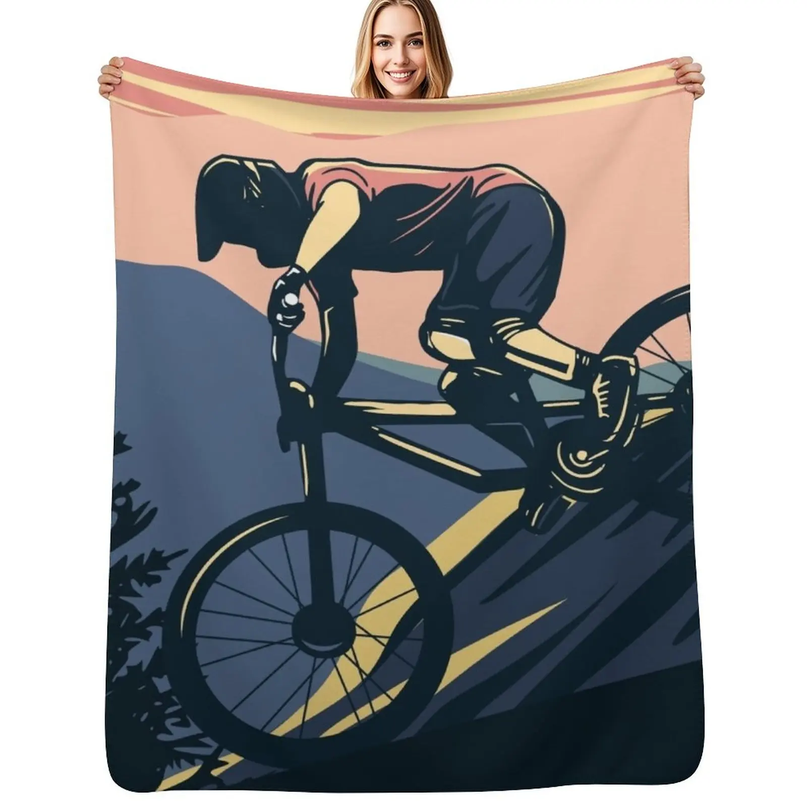 

Downhill Mountain Biker Throw Blanket Sofa Throw Winter beds Flannel Luxury Thicken Blankets
