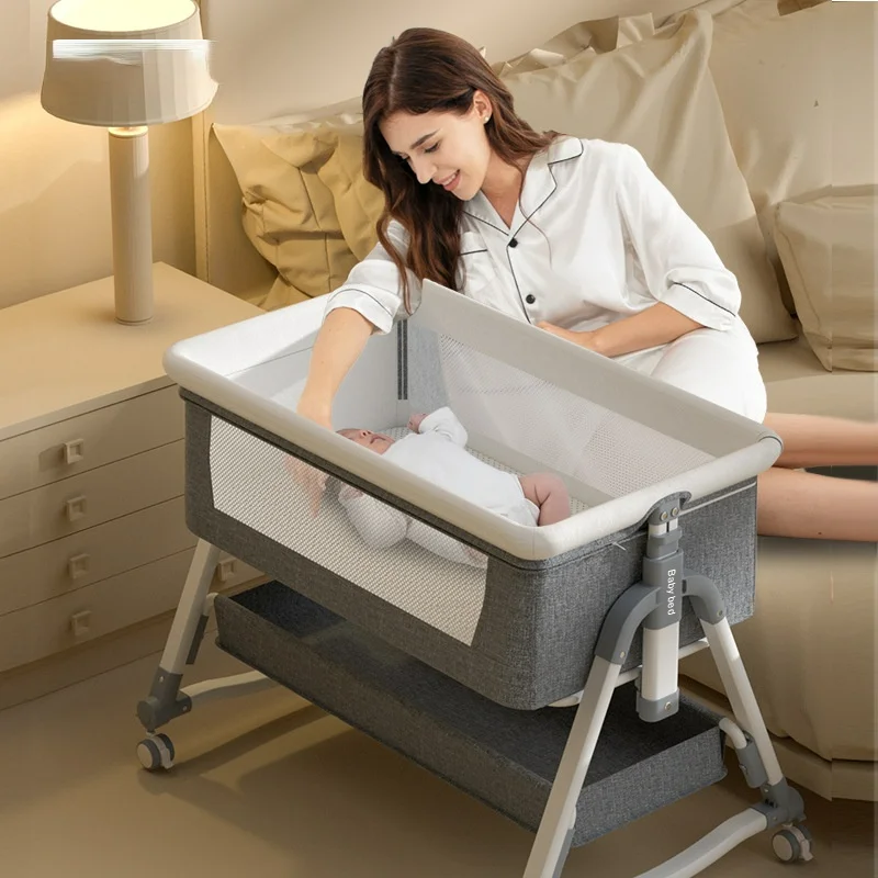 Di Động Di Động Cũi Có Thể Gấp Gọn Cao Thấp Có Thể Điều Chỉnh Nối Lớn Giường Nôi Cho Bé Giường BB Giường Để Ngăn Chặn Sữa Chống Tràn