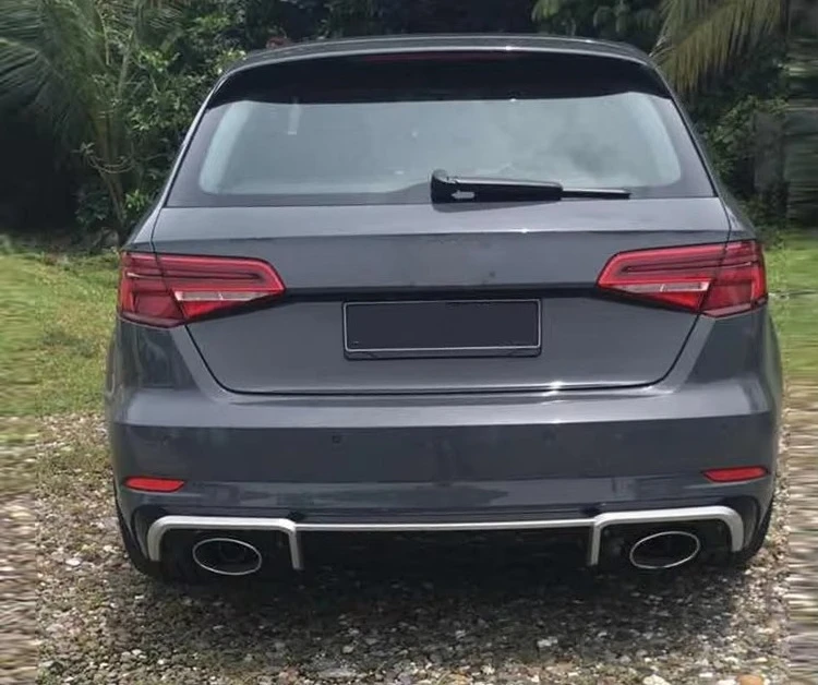 OEM Style RS3 Rear Bumper Diffuser for  S3 8V.5 Hatchback/Sportback (2017-2019) Dual/Quad Exhaust Cutouts Black or Silver