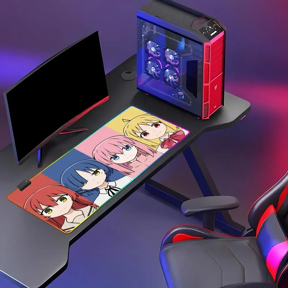 

RGB Bocchi The Rock Anime Large Gaming Mousepad Game Rubber Computer Mouse Mat HD Print Mouse Pad Gamer Locking Edge Accessories