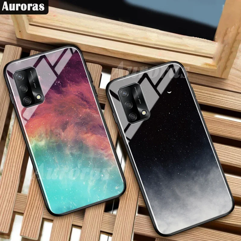 Auroras For Realme GT Master Edition Case Tempered Glass Full Starry Sky Design Feather For Realme GT 5G Cover Narzo 50A 8i Pro