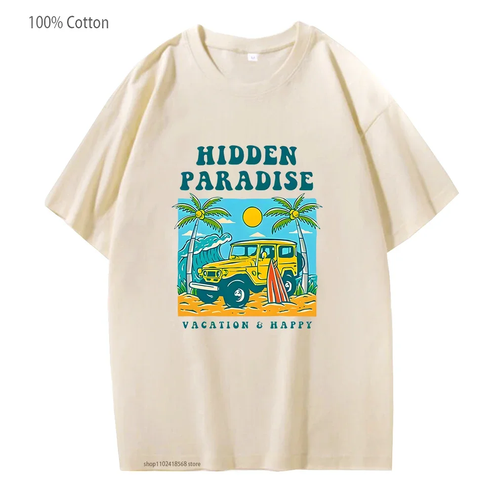 

Men's Shirt Paradise Summer Vibes Beach Surfing T-Shirts for Women Unisex High Street Tee 100%Cotton Tshirts Summer Short Sleeve