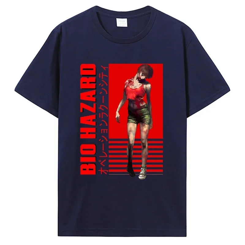 Biohazard تي شيرت الرجال الأساسية التي شيرت مضحك تصميم الشر المقيم غيبوبة لعبة الشارع الشهير طباعة قطنية عالية الجودة لينة #2