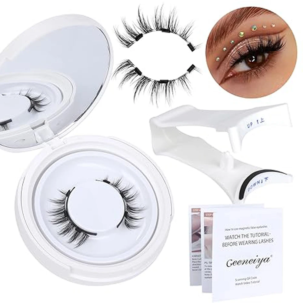 Magnetische Wimpers Zonder Eyeliner-Herbruikbare Dubbele Magnetische Wimpers Die Er Natuurlijk Uitzien Geen Lijm 3d Valse Wimpers Kit Applicator