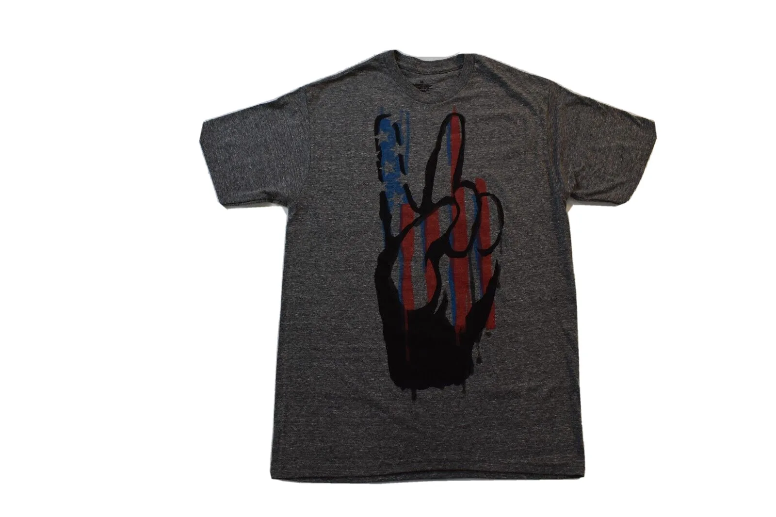 Mad Engine Mens Patriotic Peace Finger Gray T Shirt New M