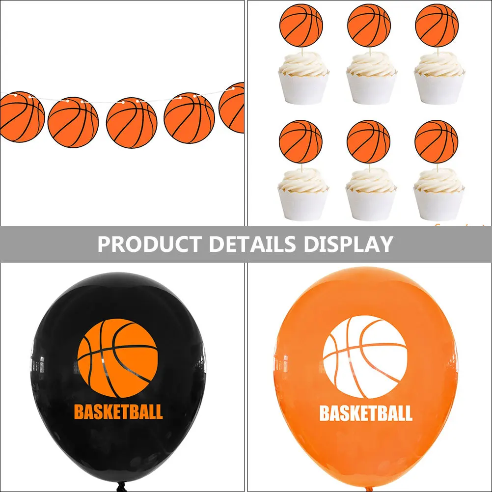 

33pcs Basketball Party Decorations Latex Balloons For Kids Birthday Theme Cake Insert Backdrop Balloons Decor Set