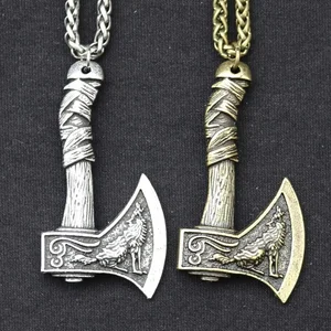 Retro Crow Fashion Prairie Double Face Wolf Viking Tomahawk Pendant Necklace Men 6 Main Sales Corvo - №5