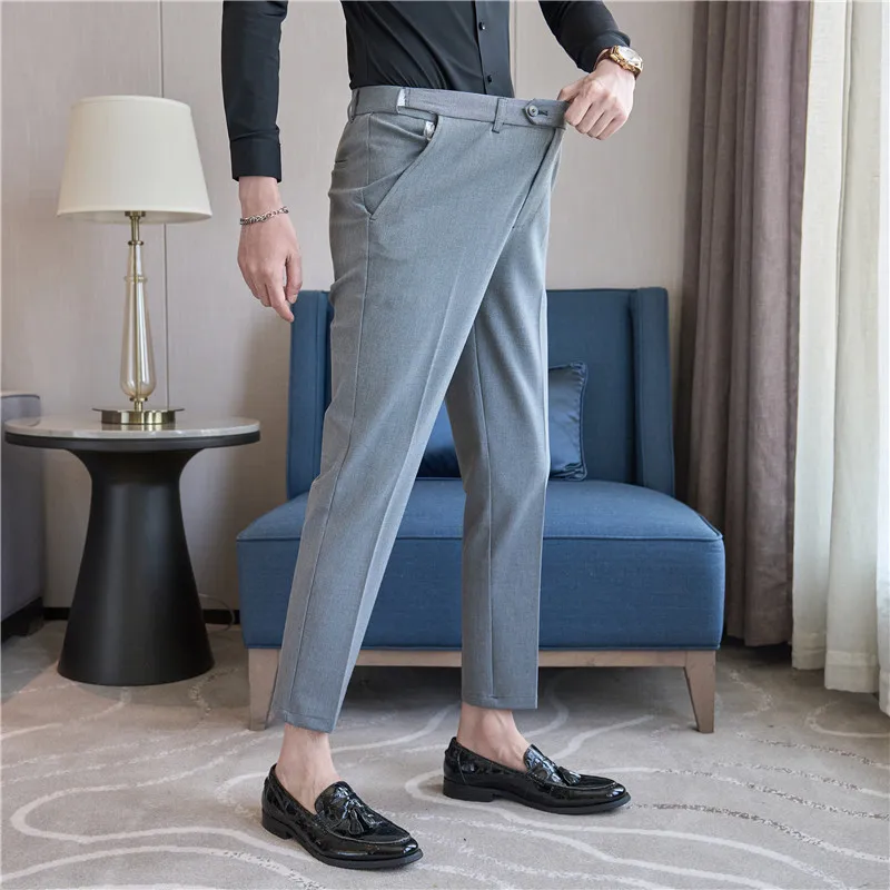 Men Suit Pant 2024 Autumn Elastic Waist Dress Pants Solid Business Casual Slim Fit Office Social Trousers High-quality Clothing