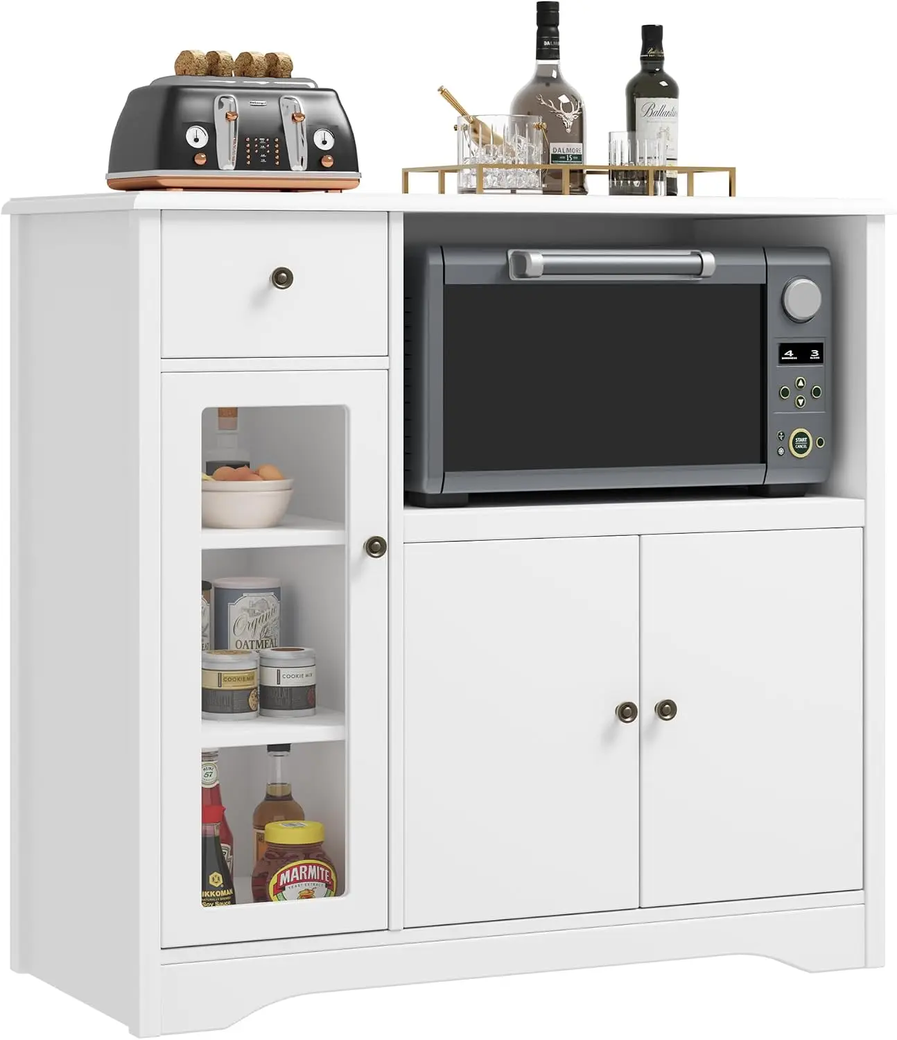 Kitchen Microwave Storage Cabinet Freestanding Microwave Stand Sideboard Cupboard Organizer with Storage for Kitchen Dining Room Living Room White