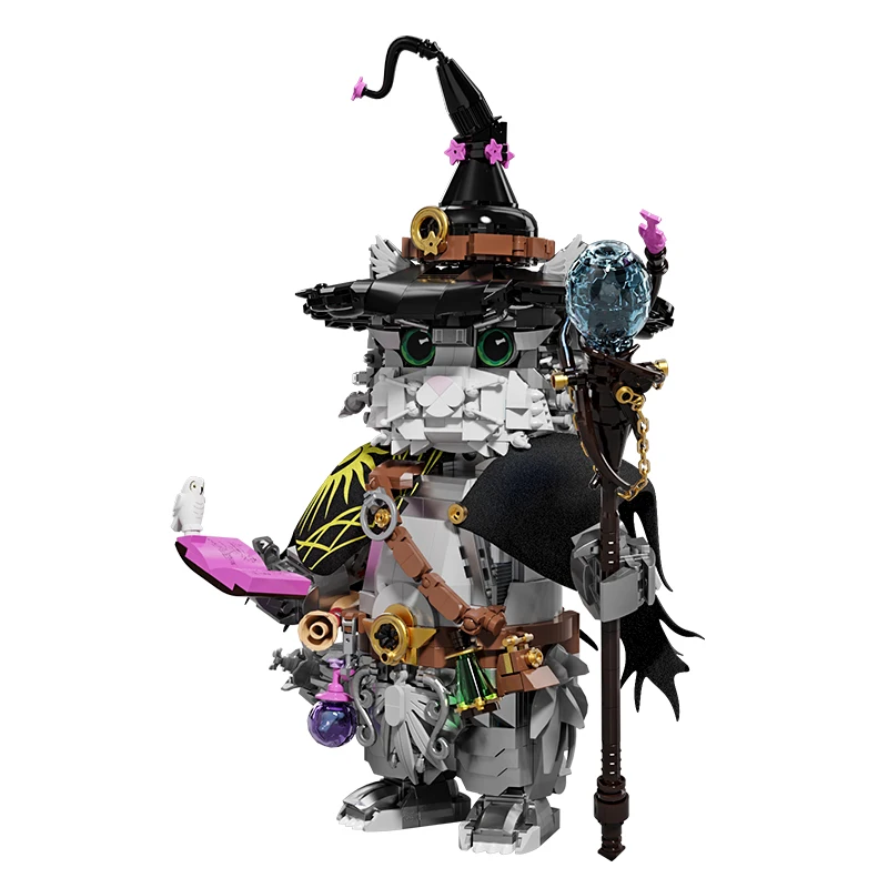 

1458 шт., модель волшебника кота, маленькие частицы, сборка, настольная коллекционная игрушка, орнамент, набор строительных блоков, праздничный подарок, подарок на день рождения