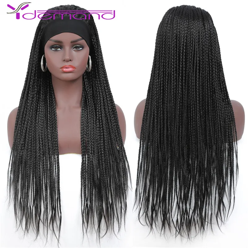 

Y Demand Headband Box Braids Wig Ombre Brown Long Braided African Wig Synthetic Braiding Beauty Hair For Women/Men