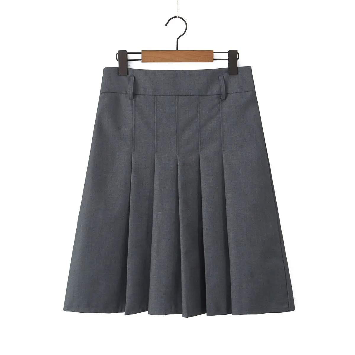 Preppy Style Commuter Gray Pleated Skirt Plus Size Women Spring New Office Lady Mid-length Bottoms