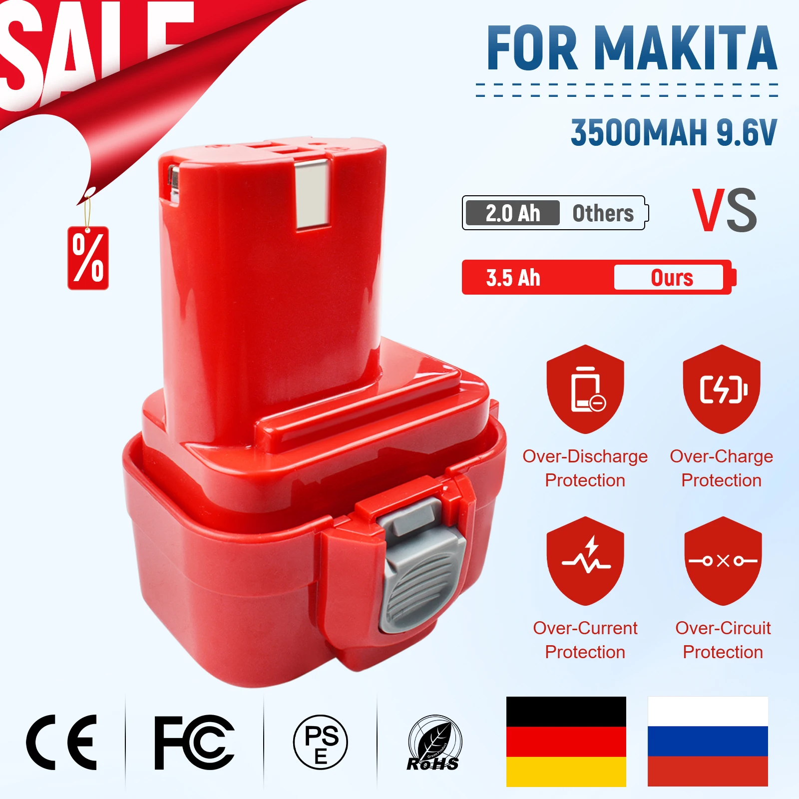 

9.6V 3500mAh Replacement Battery For Makita PA09 9120 9134 9135 9135A 9102 6207D 6222D 6261D 6207D 192595-8 Power Tool Battery