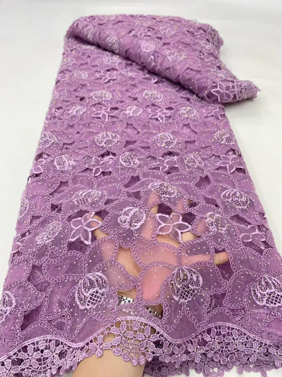 

Beautiful French Tulle Lace Fabric with Stones 2025 Embroidered African Net Lace Fabric for Sew Women Wedding Party Dress