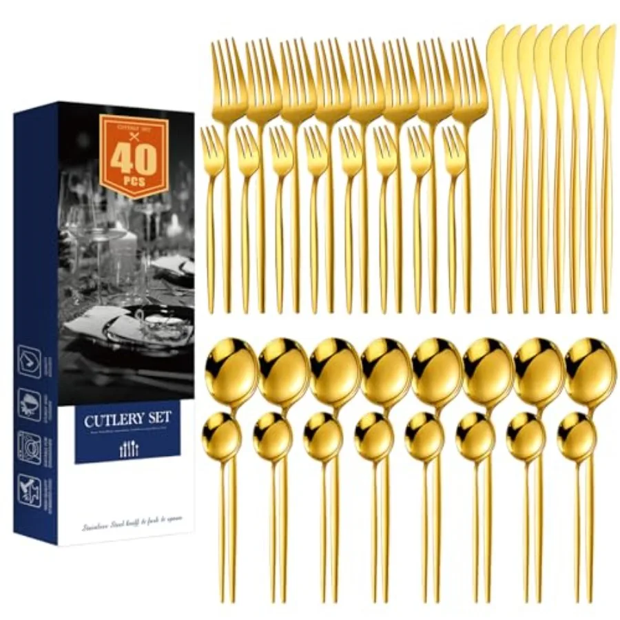 

Cutlery Set 40 Pieces, Stainless Steel Cutlery, Tableware Utensils Cover for 8 People, Includes Knives, Te
