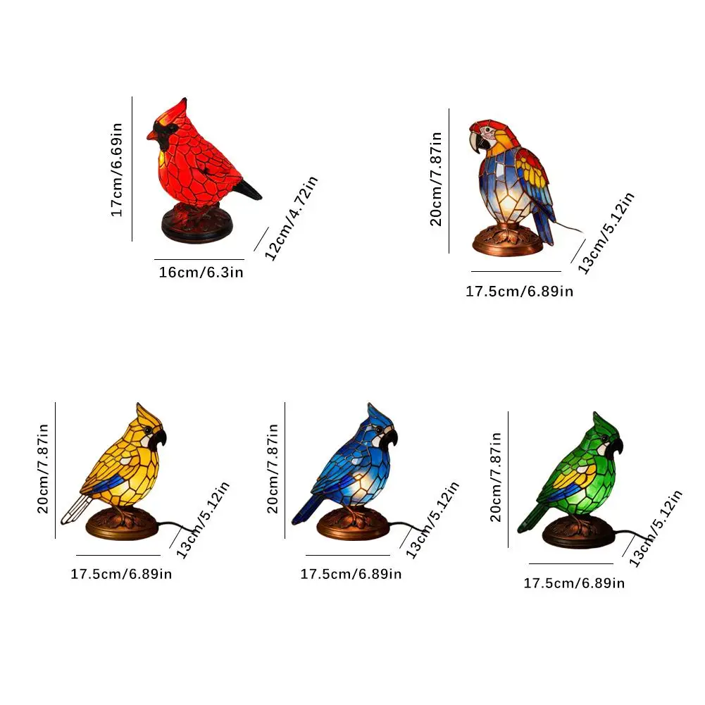 Lampe en vitrail faite à la main, lampe pour oiseaux cardinaux, veilleuse en résine faite à la main pour Table de chevet de noël ﻿