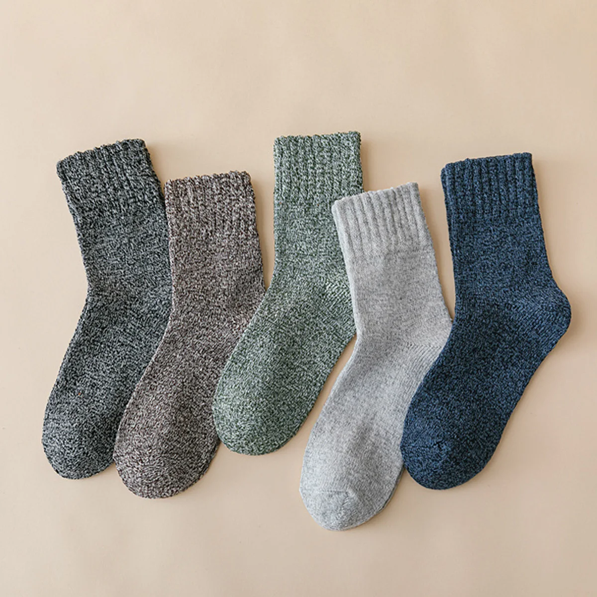 5 Paar Thermosocken für Herren und Damen, Winter, warm, dick, Crew-Socken, gestrickt, Frottee, weich, solide Socken für kaltes Wetter, Wandern