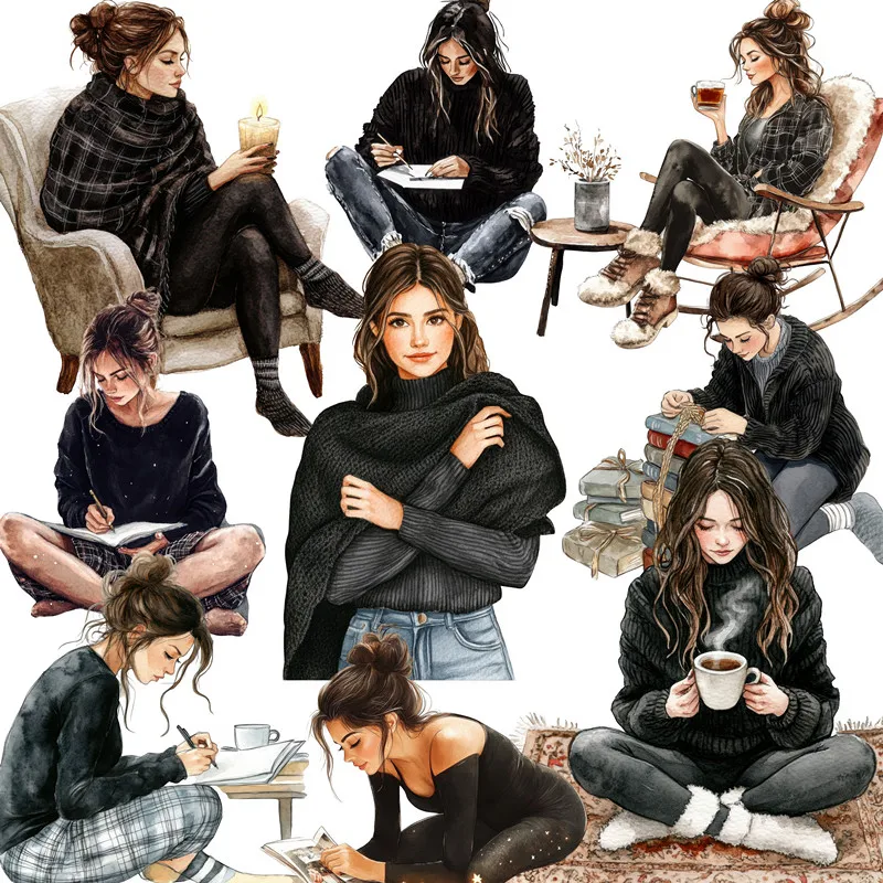 

Black sweater girl Stickers Crafts And Scrapbooking stickers kids toys book Decorative sticker DIY Stationery