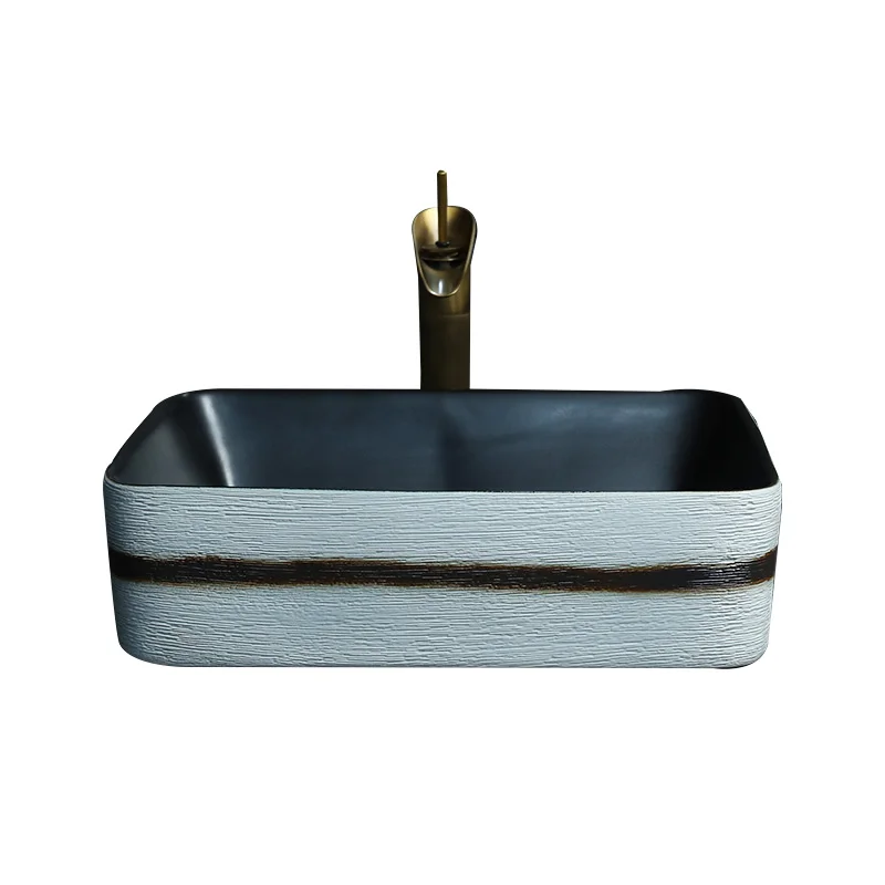 

Ceramic washbasin, retro art rectangular household balcony washbasin, basin