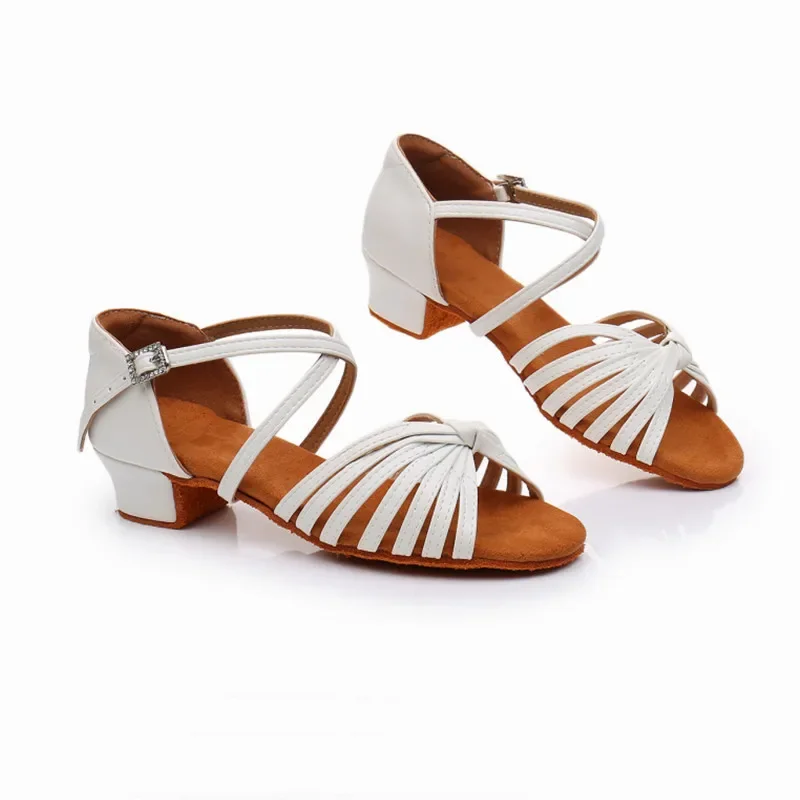 Chaussures de danse de salon en cuir blanc pour filles, talons bas pour enfants, chaussures de danse latine pour femmes, chaussures de phtalus professionnelles pour enfants, nouveau