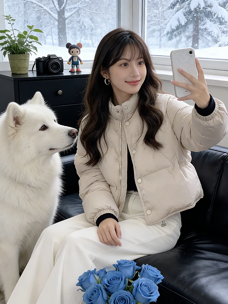 

Модная универсальная куртка из утепленного хлопка для женщин, зима 2025, новая повседневная куртка с воротником-стойкой, корейский стиль