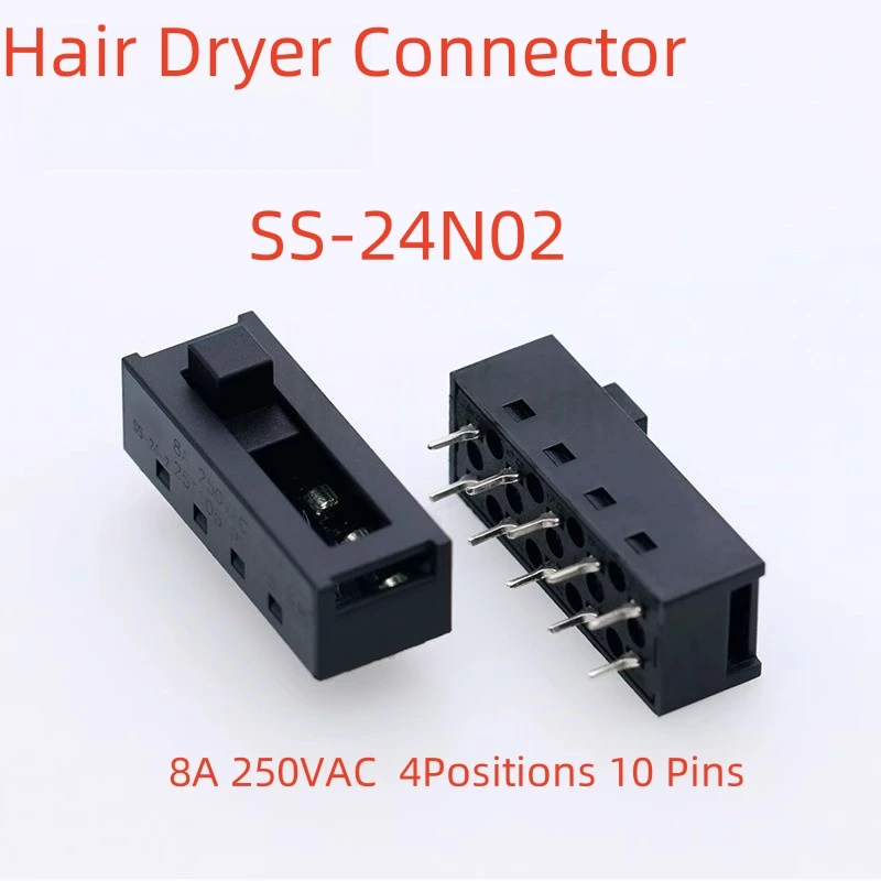 2PCS 8A 250VAC 2/4 Positions SS-22/24N02 Hot And Cold Air Cylinder Toggle Switch For Hair Dryer Connector Accessories