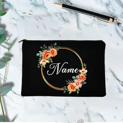 Canvans-Bolsa de maquillaje personalizada para dama de honor, organizador de artículos de tocador de viaje, bolsa de cosméticos, regalo personalizado para niñas, corona Floral