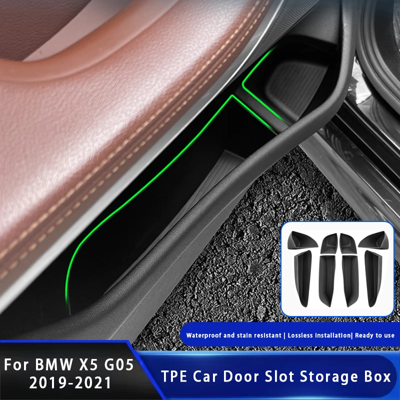8pcs Car Front Rear Door Slot Storage Box TPE Car Door Side Storage Box Tray Car Interior Accessories For BMW X5 G05 2019-2021